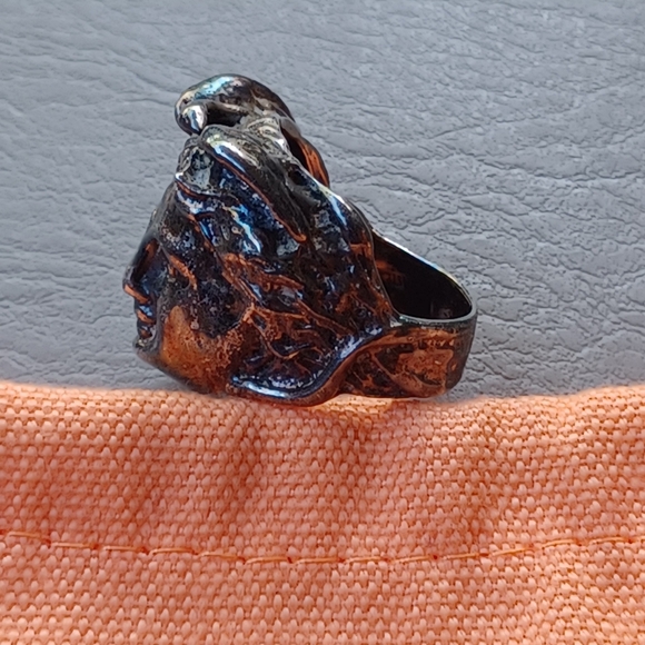 RARE DETAILED VINTAGE ART NOUVEAU HUGE STERLING CLASSICAL HEAD RING - Picture 8 of 8